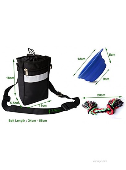 Pet Treat Training Pouch Dog Treat Bag for Training Outdoor Walking with Pet Clicker Foldable Bowl Toy Drawstring Inner Reflector Adjustable Waist Belt Black