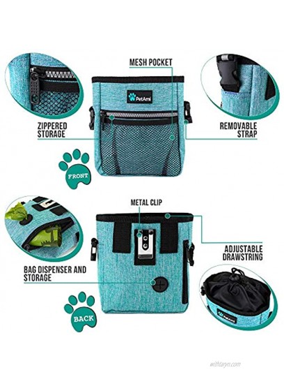 PetAmi Dog Treat Pouch | Dog Training Pouch Bag with Waist Shoulder Strap Poop Bag Dispenser and Collapsible Bowl | Treat Training Bag for Treats Kibbles Pet Toys | 3 Ways to Wear