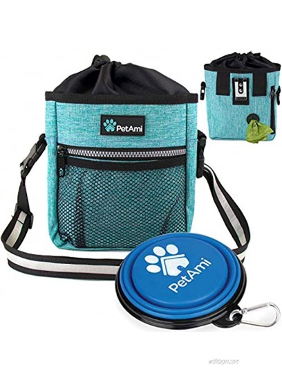 PetAmi Dog Treat Pouch | Dog Training Pouch Bag with Waist Shoulder Strap Poop Bag Dispenser and Collapsible Bowl | Treat Training Bag for Treats Kibbles Pet Toys | 3 Ways to Wear