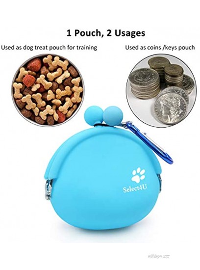 Select4U Silicone Dog Treat Pouch Reusable Blue Dog Training Bag Small Dog Snack Pouch Coin Purse Key Case Silicone Coin Pouch