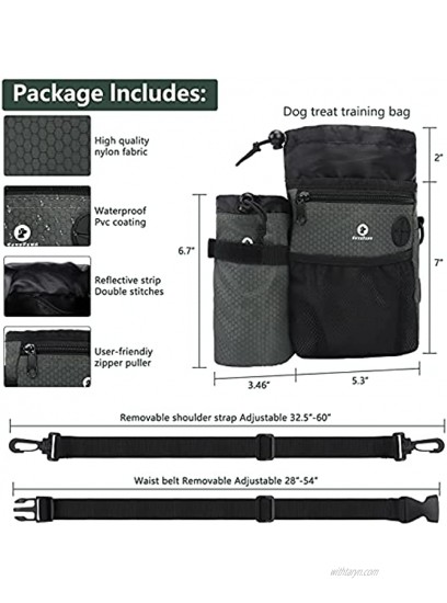 SkyeFang Dog Treat Pouch Multifunctional and Portable Dog Treat Bag with Splittable Water Bottle Bag and Built-in Poop Bag Dispenser for Pet Training and Carries Pet Toys Treats 3 Ways to Wear
