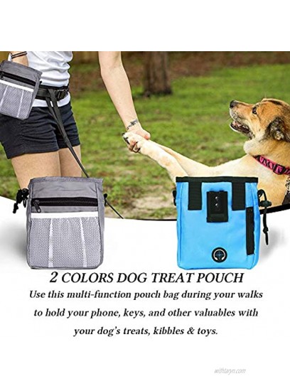 STMK 2 Pack Dog Treat Pouch Dog Training Treat Pouch with Waist Shoulder Strap 3 Ways to Wear Easily Carries Toys Kibble Treats for Dog Walking Dog Training Puppy Training Grey and Blue