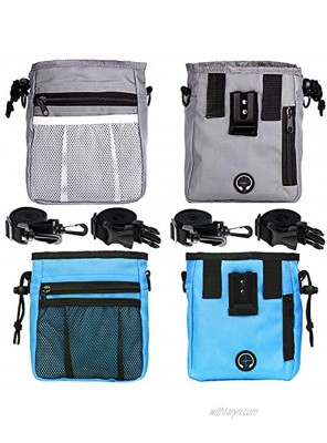 STMK 2 Pack Dog Treat Pouch Dog Training Treat Pouch with Waist Shoulder Strap 3 Ways to Wear Easily Carries Toys Kibble Treats for Dog Walking Dog Training Puppy Training Grey and Blue