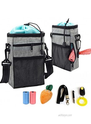 TVMALL Dog Training Treat Bag with Poop Bag Holder Waterproof Dog Food Storage Bag Training Pouch with Adjustable Belt Shoulder Strap Easy to Carry Free Dog Plush Toys clicker Two Garbage Bags