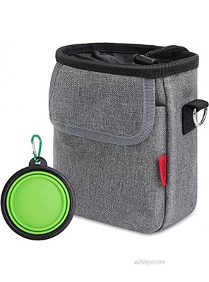 YOOFAN Dog Treat Pouch Treat Bag with Poop Bag Dispenser for Pet Training 3 Ways to Wear Dog Walking Accessories Grey