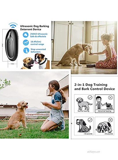 Ultrasonic Dog Barking Deterrent Devices Handheld Bark Control Device 2-in-1 Rechargeable Anti Barking Device Sonic Trainer for Dog Training&Controlling Barking Dog Silencer Control Range 16.4Ft