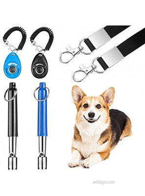 Frienda 2 Sets Dog Training Kits Dog Whistle to Stop Barking with Lanyard Dog Training Clicker with Wrist Strap Silent Dog Bark Control Whistle for Dogs Black and Blue