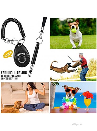 Frienda 8 Pieces Dog Training Whistle with Clicker Kit Include 4 Pieces Adjustable Dog Ultrasonic Whistle with Lanyard and 4 Pieces Training Clicker with Wrist Strap for Pet Training Recalling