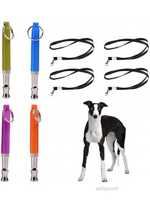 HACRAHO Dog Whistles 4PCS Dog Whistles to Stop Barking Ultrasound Dog Training Whistles with 4 Black Lanyards for Pet Dogs Training Purple Blue Orange Mustard Green