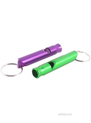 uxcell 2 Piece Pet Dog Mini Safety Training Sound Whistle Keychain Green Purple