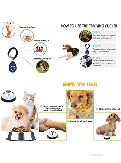 Benkey Puppy Training Kit 10pcs Pup Dog Starter kit Gift Set of Dog Treat Pouch Adjustable Dog Bell 2 Pack Stainless Steel Dog Bowl Potty Training Bell Dog Leashes Accessories and Dog Clicker