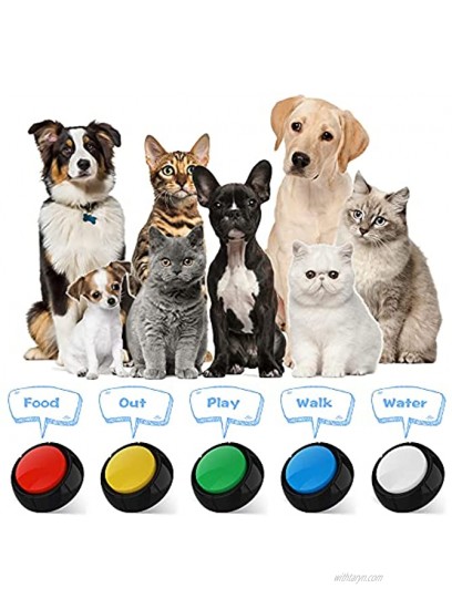llmiin Set of 5 Dog Buttons for Communication Voice Recording Buttons Dog for Words Talking and Answer Buttons Personalized Sound Answering Buzzer Best Toys for Dog TranningBattery Included