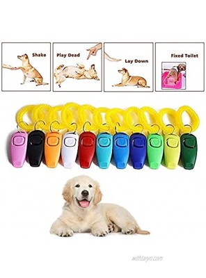 URBEST 10 Pack 2 in 1 Pet Training Clickers Whistle and Clicker Pet Training Tools with Wrist Strap,Train Dog Cat Horse Pets 10 PCS 2 in 1 Multi-Colors