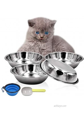 Bac-kitchen 4 Pcs Stainless Steel Dog and Cat Food Dish Bowls Shallow Cat Dish Neater Feeder Extra Replacement Bowl -Metal Food and Water Dish for Small Dogs and Cats,12oz