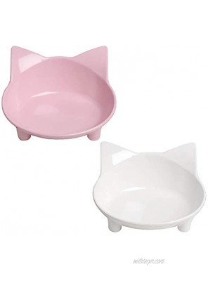 Cat Bowl Non Slip Cat Food Bowls,Pet Bowl Shallow Cat Water Bowl to Stress Relief of Whisker Fatigue,Dog Bowl Cat Feeding Wide Bowls for Puppy Cats Small Animals-Pink+WhiteSafe Food-Grade Material