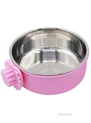 DEVILMAYCARE Pet Feeder Dog Bowl Stainless Steel Food Hanging Bowl Crates Cages Dog Parrot Bird Pet Drink Water Bowl Dish Accessory L: 6''x2.2'' Pink