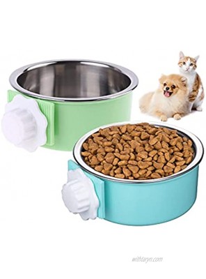 Dog Crate Water Bowl No Spill 2 Pack Crate Dog Bowl Removable Stainless Steel Hanging Pet Cage Bowl Food & Water Feeder Coop Cup for Cat Puppy Birds Rats Guinea Pigs