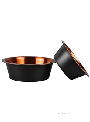 HIGHPOINT Luxury Black And Copper Color Stainless Steel Dog Bowl Set Of 2 Pet Bowl Cat Bowl Feeding and Water Bowl With Non-Slip Silicone Rubber Bottom