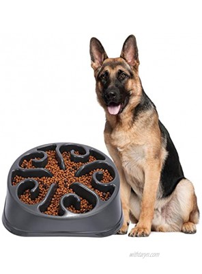 JASGOOD Large Dogs Bowl,Fun Slow Feeder Dog Bowl,Anti-Gulping Dog Slow Feeder Stop Bloat,Eco-Friendly Durable Big Pet Bowl E-Dark Grey