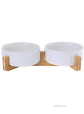 LIONWEI LIONWELI Ceramic Cat Dog Bowl Dish with Wood Stand No Spill Pet Food Water Feeder Cats Medium Dogs
