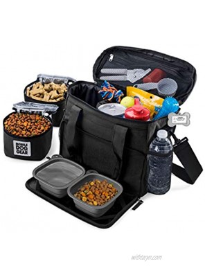 Mobile Dog Gear Week Away Dog Travel Bag for Small Dogs Includes Lined Food Carriers and 2 Collapsible Dog Bowl Black