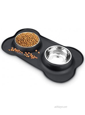 Pet Deluxe Dog Bowls Stainless Steel Dog Bowl with Non Spill Skid Resistant Silicone Mat 24 48 oz Double Pet Bowls Feeder Bowl for Dogs Cats and Pets