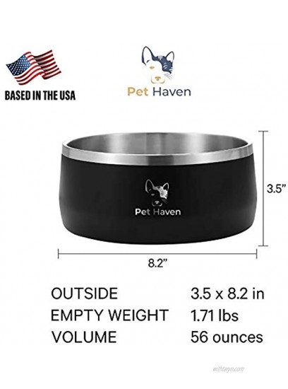 PetHaven Dog Bowl Cat Bowl for Food and Water Stainless Steel Double-Wall,Keeps Cold for Hrs Non Slip Feeding Dish Anti-Rust Small Medium Large Pets 56 Ounces