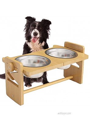 Raised Elevated Dog Bowls for Large and Medium Dogs 4 Adjustable Height Bamboo Raised Food and Water Bowl for Dog Stand Feeder with 8 Inch Stainless Steel Bowl Meet All Pets Feeding Needs