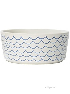 Waggo Sketched Wave Ceramic Dog Bowl Blue White Durable Dog Food and Water Pet Dish