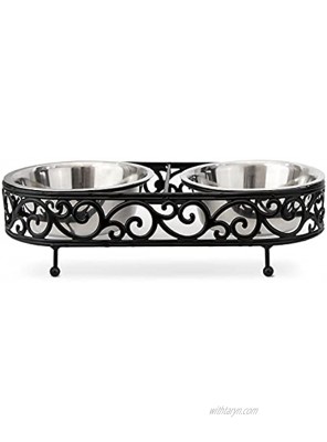 Barkley & Evans Elevated Double Pet Feeder Removable Stainless Steel Bowls on Metal Stand Raised Feeding Station for Pets Wet or Dry Food and Water Matte Black 1 Quart 32 fl. oz