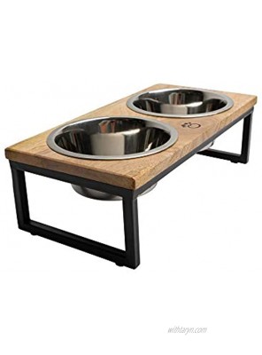 Brave Bark Wood & Metal Feeder Premium Mango Wood Feeder with Metal Stand 2 Stainless Steel Bowls for Food or Water Included Perfect for Dogs Cats and Pets of Any Size Great for Home or Office