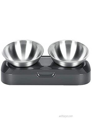 Elevated Cat Bowls with Stainless Steel Bowls 15° Tilted Raised Cat Food and Water Bowls Nonslip No Spill Pet Feeding Bowls for Cat and Small Dogs