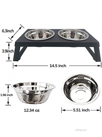 Elevated Dog Bowls，Foldable Metal Shelf Raised Dog Bowl，Standing Feeder 2 Stainless Steel Bowls and Non-Slip feet…