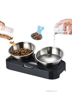 Elevated Dog Cat Bowls Stainless Steel 15° Tilted Raised Cat Food and Water Bowls Stress Free Non-Slip Pet Feeding Dishes for Cats and Small Dogs