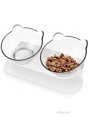 Elevated Double Cat Bowls with Raised Stand 15 Degree Tilted Design Neck Guard Raised Pet Food Water Feeder Bowl with Anti Slip Feet for Cats and Small Dogs
