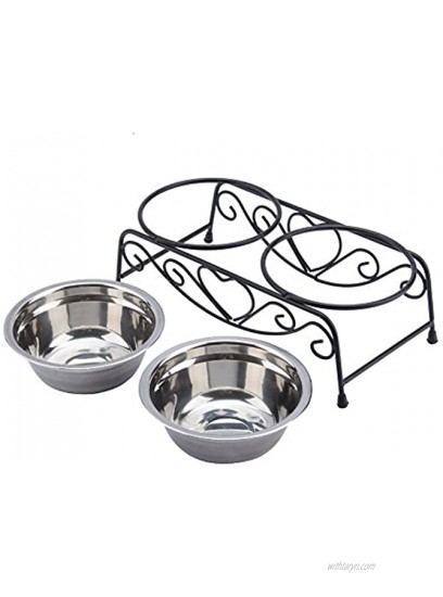 Elevated Double Pet Bowl Polished Stainless Steel Modern Cat Dog Double Puppy Pet Water Food Lower Raised Feeder Dish Bowls Stand US for Home Great Gift