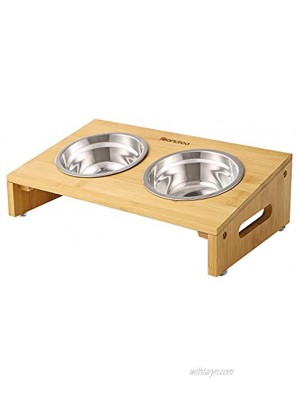 FEANDREA Raised Bowls Bamboo Elevated Bowl Stand 15° Tilt Anti-Slip Design with 2 Removable Stainless Steel Bowls 3.9 Inches for Small Dog Cat Natural UPRB001N01