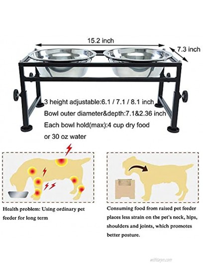 FOREYY Adjustable Raised Pet Bowls for Dogs and Cats Elevated Iron Dog Cat Pet Food and Water Feeder Stand with 2 Stainless Steel Bowls and Anti Slip Feet for Small Medium Large Dogs