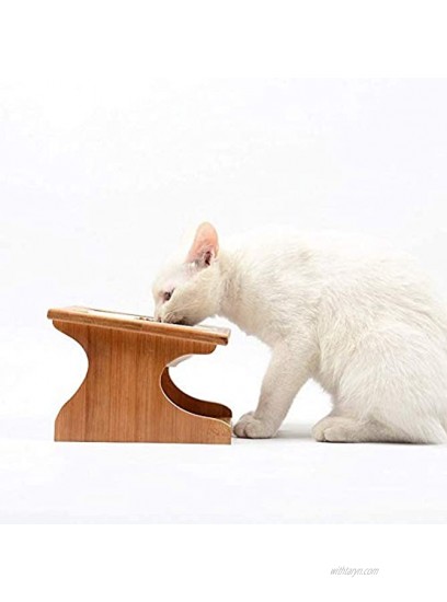 KCHEX Lucky Link Raised Pet Bowls Feeder Bamboo Dining Table Oblique Stand for Cats Dogs Kitten and Puppy 3 Bowls