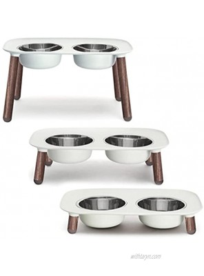 Messy Mutts Elevated Double Feeder with Stainless Bowls Adjustable Height 3" to 10" 5 Cups Per Bowl Light Grey Faux Wood Legs