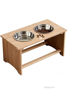 MRECHIR Raised Pet Bowls for Cats and Dogs Bamboo Elevated Dog Cat Food and Water Bowls Stand Feeder for Small to Large Dogs and Cats10'' Tall