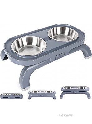 Numbowan Elevated Dog Cat Bowls Adjustable Tilted Raised Cat Food and Water Bowls with 2 Stainless Steel Bowls Nonslip No Spill Pet Feeding Bowls for Cats and Puppy