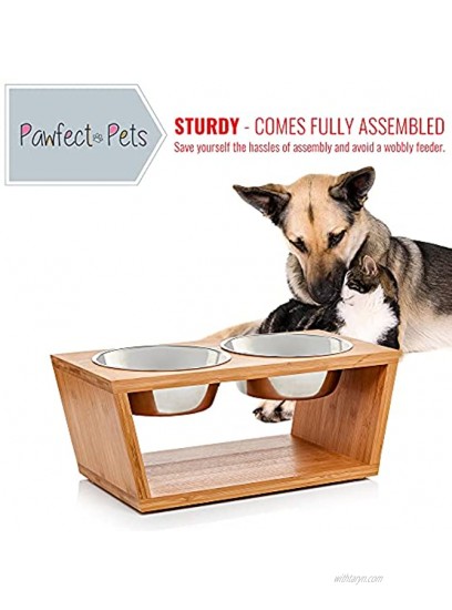 Pawfect Pets Elevated Dog Bowl Stand- 7 Raised Dog Bowl For Medium Dogs. Pet Feeder with Four Stainless Steel Bowls