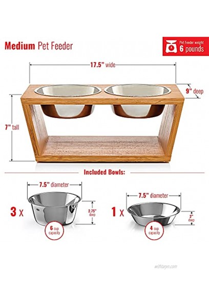 Pawfect Pets Elevated Dog Bowl Stand- 7 Raised Dog Bowl For Medium Dogs. Pet Feeder with Four Stainless Steel Bowls