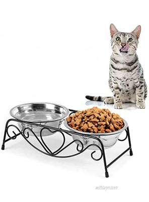 Pet Bowl Stainless Steel Double Cat Dog Waterer Bowls Elevated Dog Feeder Pet Food Water Bowls with Retro Iron Stand Double Diner Feeder Bowls Dishes for Small Dogs Cats Puppy Kitty
