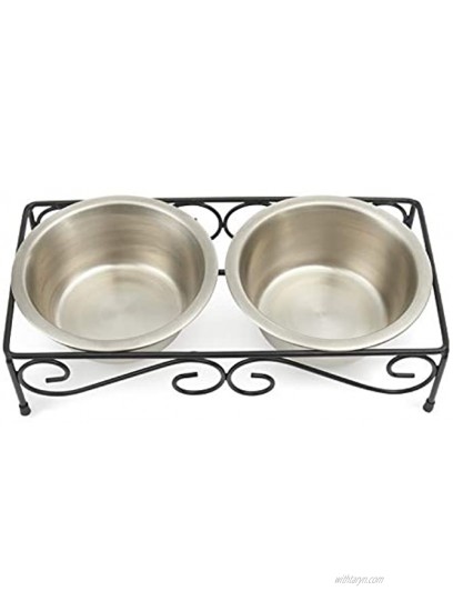 PetRageous 11138SS Scroll Stainless-Steel Non-Slip Dog Diner 3.5-Cup Liquid Capacity per Two Removable Stainless-Steel Bowls 3.30-Inch Tall Feeder for Medium and Large Dogs and Cats,Black