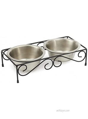 PetRageous 11138SS Scroll Stainless-Steel Non-Slip Dog Diner 3.5-Cup Liquid Capacity per Two Removable Stainless-Steel Bowls 3.30-Inch Tall Feeder for Medium and Large Dogs and Cats,Black