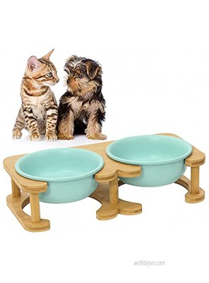 Rainbow Tree Raised Pet Bowls with Stand for Cats and Small Dogs Bamboo Elevated Dog Cat Food and Water Bowls Stand Feeder with 2 Bowls and Anti Slip No Need to Install