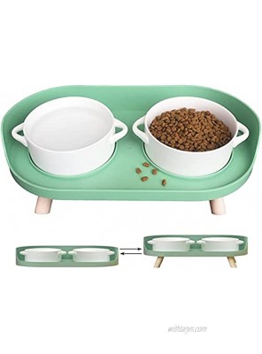 Raised Ceramic Cat Bowls with Stand Cute Elevated Dog Dish Personalized Double Pet Feeder Set for Food and Water Feeding Anti Vomiting Weighted No Tip Over Spill Proof Size for Cat& Small Dog