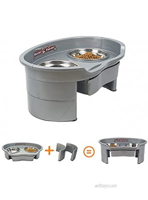 Raised Dog Bowl 3 Adjustable Heights Elevated Pet Stand with 2 Stainless Steel Deep Cat Water and Food Dishes,Lifted Dog Bowl for Large Dogs Medium Dogs and Small DogsBlack and Gray